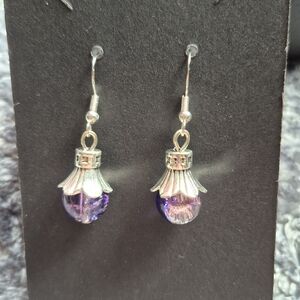 Elegant Silver and Purple Drop Earrings